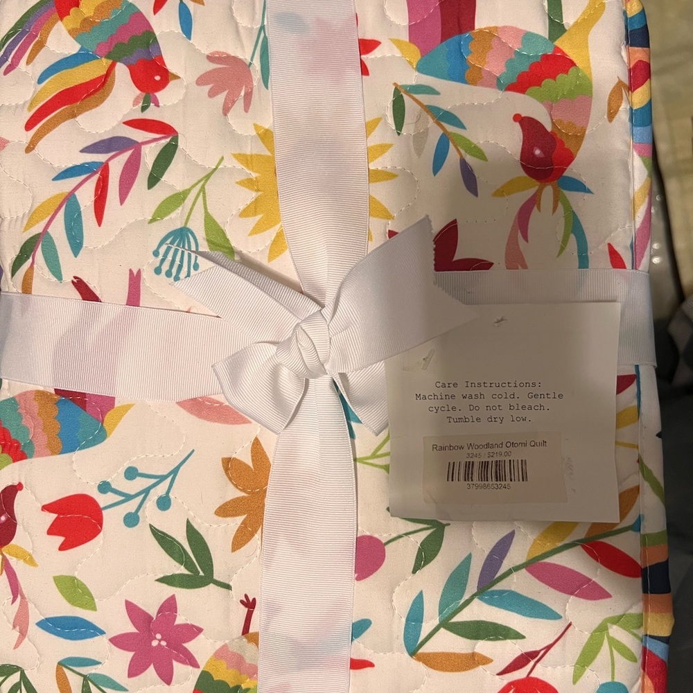 Rainbow Woodland Quilted Comforter - Multicolor Floral & Bird Print & 2 pillows!